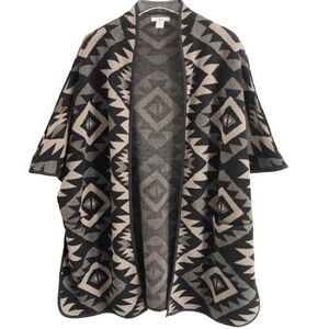 Bar III Southwestern Patterned Knit Sweater Kimono Black Tan Size Small